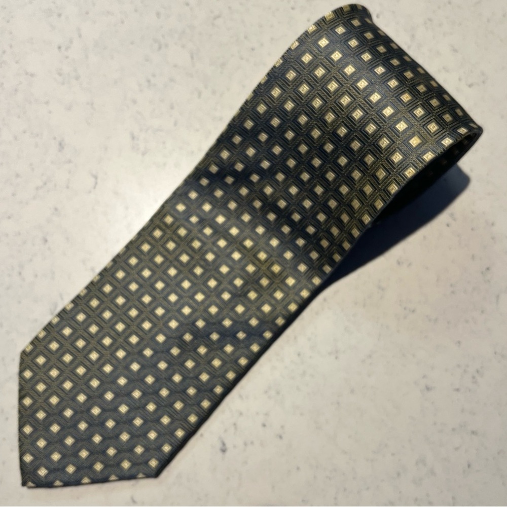 Peacock Green & Gold Squares Check Handmade Silk Neck Tie 58" Long 3.5”